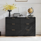 LEYAOYAO Fluted 6 Drawers Dresser Set of 2, 48" Wide Modern Chest of Drawers with Woodgrain Top, Curved Profile Design, Dresser TV Stand, Wooden Drawer Organizer for Bedroom, Living Room,Black
