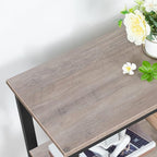 HOOBRO End Table, Simple Rustic Side Table with 3-Tier Storage Shelf, Narrow Nightstand for Small Spaces, Easy Assembly, for Living Room, Bedroom, Metal, Industrial Design, Greige and Black BG14BZ01