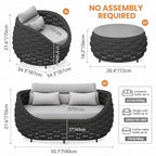 Aluminum Porch Outdoor Furniture Set: 6 Pieces Rope Patio Conversation Sofa Set - Modern Woven Deck Couch Set Cushioned - No Assembly All Weather Seating for 660lbs Yard Garden Lanai Hotel Pool