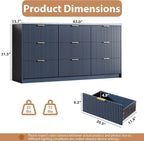 3-Piece Dresser Bedroom Set, 9 Drawer Dresser & 3 Drawer Nightstands with Gold Handles, Fluted Wood Chest of Drawers for Bedroom, Living Room, Entryway, Navy Blue