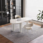 Modern Cream-White Office Desk with Beige Business Chair, Large Computer Table Set, Minimalist and Sturdy Workstation and Workstation, Ideal for Office, Home Office, and Gaming (Desk with Two Chairs)