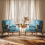 VINGLI Solid Wood Wide Armrests Accent Chair Set of 2,Upholstered Mid Century Modern Chair with Pillow,Comfy Reading Chair,Chairs Living Room,Bedroom,Guest Room,Linen Fabric,Navy Blue