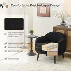 VINGLI 30.3" Wide Modern Barrel Accent Armchairs Set of 2 with Track Armrest, Solid Wooden Legs, Comfy Upholstered Club Chairs, Single Home Sofa for Living Room, Bedroom, Reading,Teddy Fleece Black