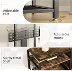 VECELO 71" TV Stand with Mount and Power Outlets, Entertainment Center with Open Storage Shelves, Height Adjustable Mount up to 80”, Wooden Table and Metal Frame for Living Room, Rustic Brown