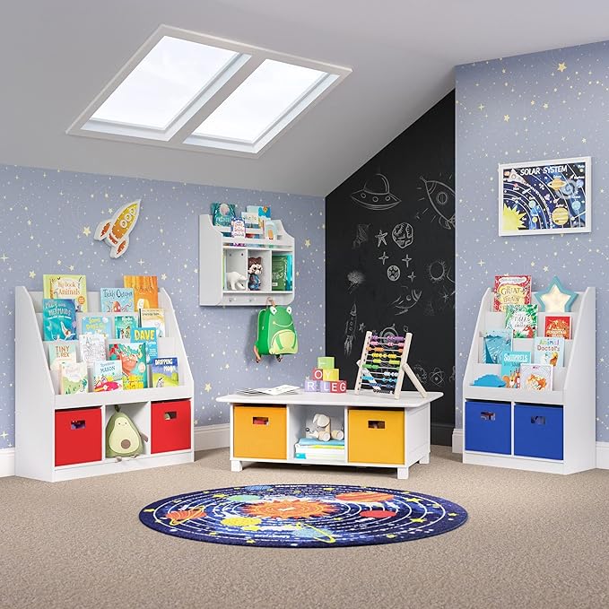 RiverRidge Kids 4 shelves Three Cubbies Bookrack, White (02-251), 11.81"D x 35"W x 36"H