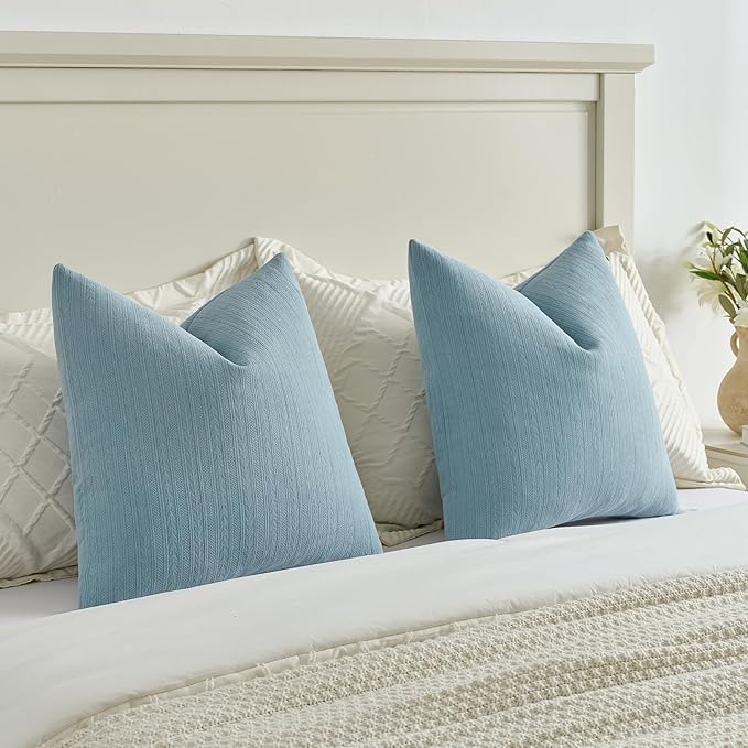 FUTEI Denim Blue Decorative Throw Pillow Covers 24x24 Inch Set of 2,Soft Cozy Wheat Ear Striped Patterns European Cushion Cases,Modern Home Decor for Couch Bed Living Room