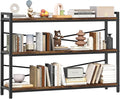 3 Tier Bookcase 47.24" Width, Long Industrial Book Shelf, Vintage Wooden Large Book Shelf for Home Living Room Bedroom Office Storage(Vintage)