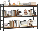 3 Tier Bookcase 47.24" Width, Long Industrial Book Shelf, Vintage Wooden Large Book Shelf for Home Living Room Bedroom Office Storage(Vintage)