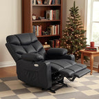 MCombo Power Lift Recliner Chair with Extended Footrest for Elderly People, Faux Leather 7287 (Black, Medium)