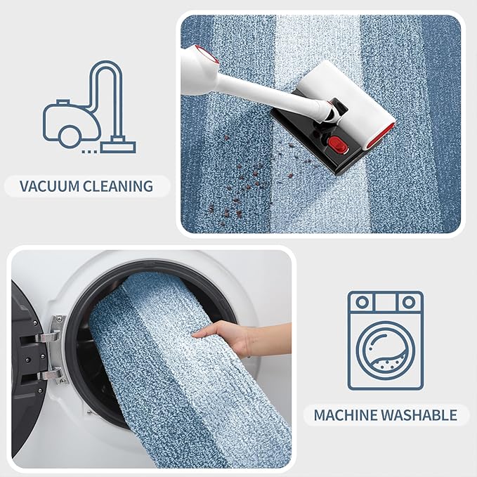 Kitinjoy Indoor Outdoor Door Mat, 32x20 Non-Slip Absorbent Dirt Trapper, Low-Profile Washable Inside Entrance Front Floor Mat, Sturdy Soft Entry Doormats for Entryway, Light Blue