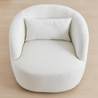 KINWELL 34" Wide Sherpa Swivel Barrel Chair, No Assembly Round Boucle Upholstered Accent Chair Armchair Single Sofa Chair with Toss Pillow for Living Room and Bedroom, Beige