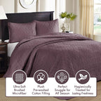 Madison Park Quebec Reversible Damask Design, Double Sided Quilting All Season, Lightweight Coverlet Bedspread Bedding Set, Matching Shams, Queen(102"x118"), Purple