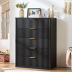 LEYAOYAO Fluted 5 Drawers Dresser for Bedroom Set of 2, 41" Tall Modern Chest of Drawers with Metal Handle, Curved Profile Design,Black Wood Drawer Organizer for Bedroom, Living Room, Hallway