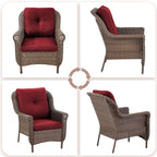 Patio Wicker Chairs Outdoor Furniture Chair - Set of 2 Outside All Weather Lawn Dining Brown Rattan Armchair with High Back&Deep Seating for Deck Porch Balcony Backyard Garden - Red