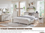 T4TREAM Farmhouse Nightstand Set of 2 with Charging Station, Rustic End Table with 2 Drawers, Storage Open Shelf for Bedroom, Living Room, Wood Side Table, Antique Brush White