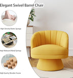Swivel Accent Chair Set of 2,Upholstered Velvet 360° Swivel Barrel Chair for Living Room Overstuffed Bouncle Reading Chair Round Armchair for Bedroom,Vanity,Office (Mustard)