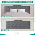 Naomi Home Cassandra Full Size Bed Headboard, Square Tufted, White Linen Fabric, Height Adjustable 42"-52", Metal Legs, Wall/Bed Mount