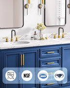 WOWOW Widespread Bathroom Faucet 3 Hole Bathroom Sink Faucet 2 Handle Vanity Faucet 8 Inch with Pop-Up Drain Black and Gold