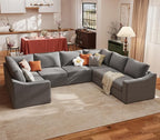 ABCASA Oversized 136" Modular Sectional Sofa, Deep Seat U Shaped Couches for Living Room, Breathable Linen Fabric Corner Couch, Easy to Assemble, Grey