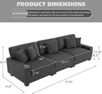 Modular Sectional Couches for Living Room, 118" Modern Upholstered 3-Seater Sofa Couche for Living Room Bedroom, Grey