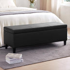 HUIMO Faux Leather Storage Ottoman Bench 50.3 Inch Extra Long PU Upholstered Bedroom Bench with Large Storage Space for The Living Room, Entryway, Bedroom Hold Up to 300lbs (Black)