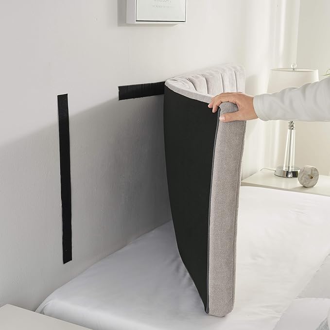 Nestl Upholstered Queen Headboard - Easy Assemble Channel Stitched Headboard Queen Size - Wall Mounted Headboards with 3D Soundproof Wall Panels Peel & Stick Floating Headboards, Silver