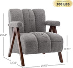 Mid Century Modern Accent Chairs Set of 2 with Solid Wood Frame, Boucle Upholstered Living Room Chairs with Thick Cushion, Comfy Tufted Arm Chair for Bedroom, Grey
