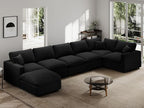 Modern Sectional Linen Couch for Living Room V-Shape Sofas,7 Seat Modular Cloud Sofas,Couches Cushion Covers Removable,Cozy Feather Down Sofa for Apartment Black