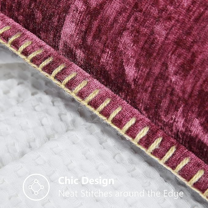 decorUhome Christmas Chenille Soft Throw Pillow Covers 20x20 Set of 2, Farmhouse Velvet Neutral Decorative Euro Pillow Covers with Stitched Edge for Couch Sofa Bed Home Decor, Rhododendron