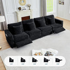 ORRD Power Reclining Sectional Sofa, Electric 4 Seat Recliner with 2 Electric Footrest and Adjustable Headrest, Modern Plush Corduroy Fluffy Modular Sectional with Deep Seat for Living Room-Black