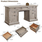 OKD 60" Executive Desk with Drawers, Farmhouse Home Office Desk with Charging Station, Keyboard Tray, File Cabinet Storage, Wood Computer Desk for Work and Study, Light Rustic Oak
