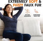 Cheer Collection Faux Fur Throw Pillows - Decorative Pillows for Couch, Bed Throw Pillows, White Accent Pillows for Bedroom or Living Room Aesthetic, Set of 2 Furry Throw Pillows, 24" x 24"