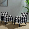 HULALA HOME Modern Accent Chairs Set of 2, Farmhouse High Back Buffalo Plaid Chairs with Wooden Legs & Nail Head Trim, Comfy Upholstered Armchairs for Living Room/Bedroom (Buffalo Black)