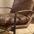 Art Leon Set of 2 Genuine Leather Accent Chairs for Living Room, Mid Century Modern Lounge Chair Living Room Sofa Chair with Black Metal Frame, Brown
