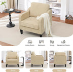 Accent Chairs Set of 2, Upholstered Living Room Chairs with Side Pocket, Mid Century Modern Reading Chair for Bedroom, Comfy Armchair Single Sofa Side Chair for Office, Small Room, Light Brown