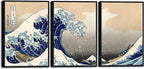 Wieco Art Black Framed Great Wave of Kanagawa Katsushika Hokusai 3 Piece Modern Canvas Prints Artwork Abstract Pictures Paintings on Canvas Wall Art for Home Office Decorations Wall Decor