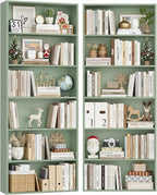 FOTOSOK 70.8" Tall Bookcase Shelf, 6 Tier Wide Bookshelf with Storage, Billy Bookcase Set of 2, Large Bookshelf for Living Room, Home Office,Green