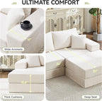 79" Boneless Loveseat Sofa Couch, Modular Foldable Floor Cloud Sofa with Ottoman, Lounge Convertible Sofa Bed for Living Room, No Assembly, Chenille Beige