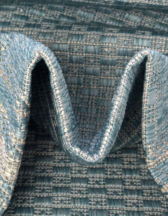 Unique Loom Outdoor Border Collection Area Rug - Soft Border (10' 8" Square, Aquamarine/ Ivory)