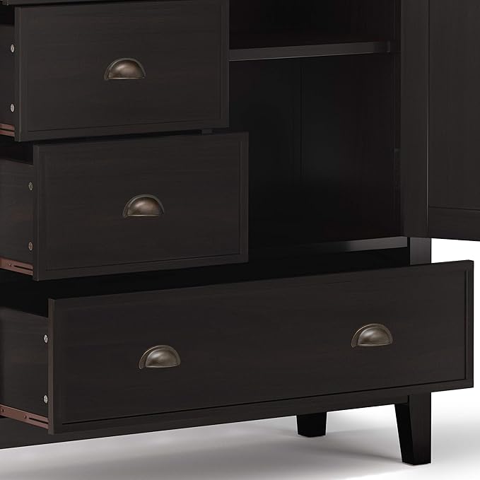 SIMPLIHOME Redmond SOLID WOOD 39 Inch Wide Transitional Medium Storage Cabinet in Hickory Brown, For the Living Room, Entryway and Family Room