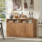 LEYAOYAO Fluted Buffet Cabinet with Storage, 55" Wide Wood Sideboard Credenza with 4 Doors & Open Storage Shelf, Modern Kitchen Console Accent Cabinets, Coffee Bar Table for Dining Room, Tea Brown