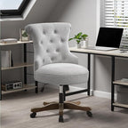 HUIMO Home Office Chair Upholstered Armless Desk Chair with Wheels Adjustable Height Computer Desk Chair with Wooden Legs Linen Comfortable Swivel Chairs for Home Office Study Studio (Light Grey)