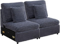 Modern Middle Armless Sofa Seat Set of 2 for Modular Sectional Couch for Living Room-Blue Grey