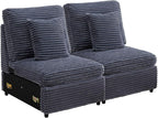Modern Middle Armless Sofa Seat Set of 2 for Modular Sectional Couch for Living Room-Blue Grey