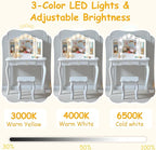 Kids Vanity, Little Girls Vanity Set with Stool and Light, 2 in 1 Wooden Kids Vanity Table and Chair Set, Princess Makeup Table with Drawer for Girls