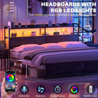 Aheaplus Headboard for King Size Bed Frame, Headboards with Outlets, USB Ports and LED Light, Head Board with Storage, Height Adjustable, Sturdy and Stable Headboard, King Size, Black Oak