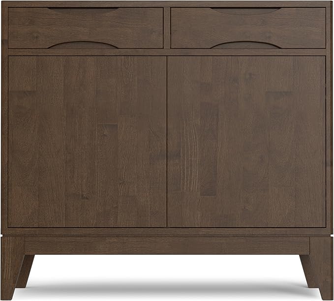 SIMPLIHOME Harper Solid Hardwood 40 inch Wide Mid Century Modern Entryway Storage Cabinet in Walnut Brown for The Living Room, Entryway and Family Room