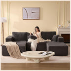 107" Boneless Couch with Deep Seat, Modular Sectional Sofa, Cloud Sectional Couch for Living Room, No Assembly Required, Corduroy, U-Shape 3 Seater Left, Gray
