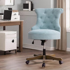 HUIMO Home Office Chair Upholstered Armless Desk Chair with Wheels Adjustable Height Computer Desk Chair with Wooden Legs Comfortable Linen Swivel Chairs for Home Office Study Studio (Teal)