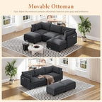 Vesgantti 109" U Shaped Cloud Sectional Sofa, Comfy Corduroy Upholstered Sectional Modular Sofas for Living Room, Modern Modular Couch with 2 Ottoman Deep Seat, Dark Grey